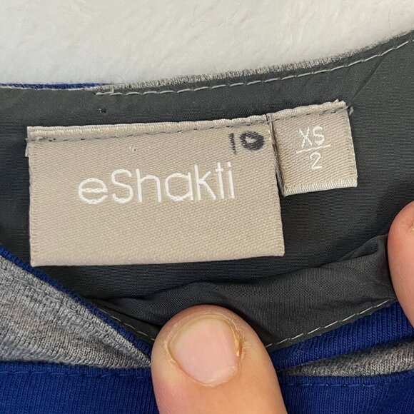 EShakti Gray Blue Stripe Fit and Flare Cotton Jersey Dress Preppy Colorblock - Picture 3 of 8